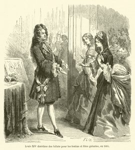 Louis XIV distribue des billets pour les festins et fêtes galantes, en 1664 - French School